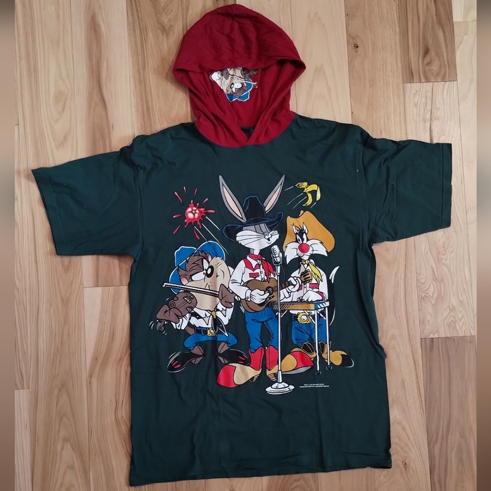 1993 vintage looney tunes hooded T shirt